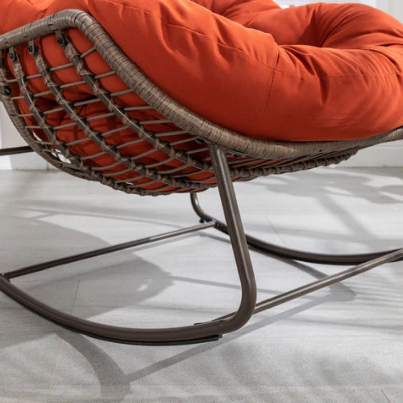 Outdoor Rattan Rocking Chair,Padded Cushion Rocker Recliner Chair Outdoor for Front Porch, Living Room, Patio, Garden, Orange-海智集-Default-