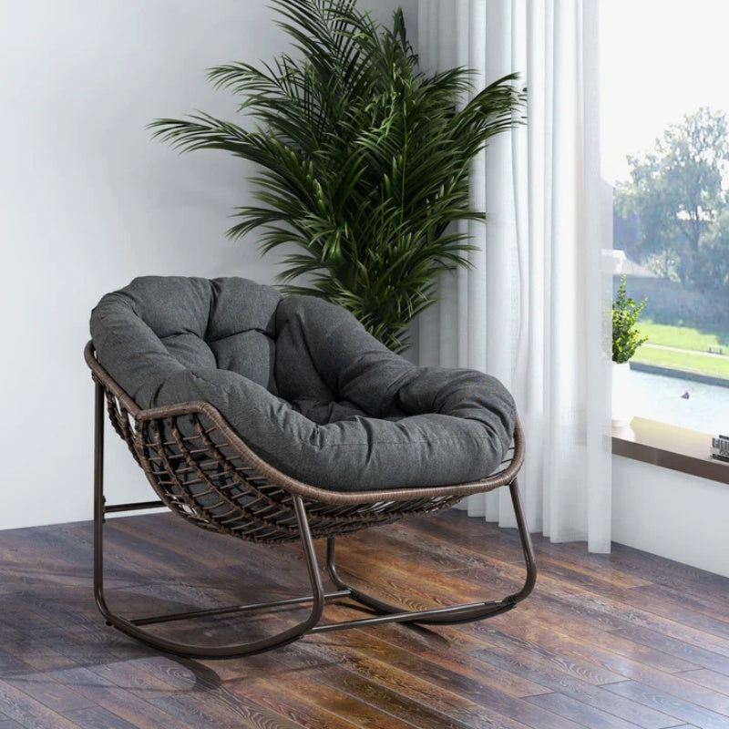 Outdoor Rattan Rocking Chair,Padded Cushion Rocker Recliner Chair Outdoor for Front Porch, Living Room, Patio, Garden, Grey-海智集-Default-
