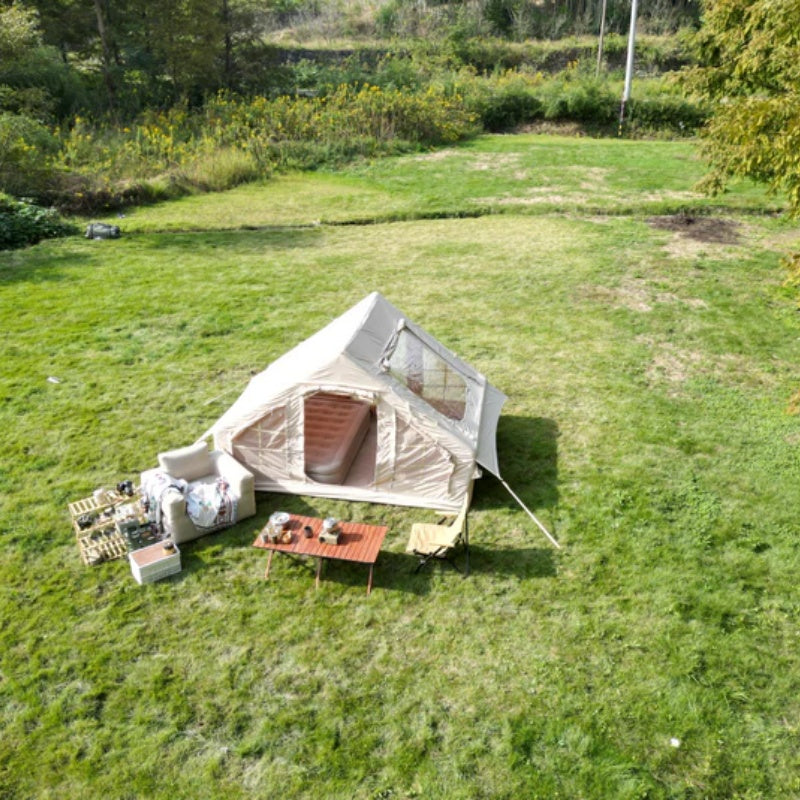 Inflatable Camping Tent Easy Setup 4 Season Glamping Tent with High Performance Inflatable Structure 4-6 Persons Waterproof Windproof Outdoor Self-Supporting Blow up Tent Air Tent Portable House Beige-海智集-Default-