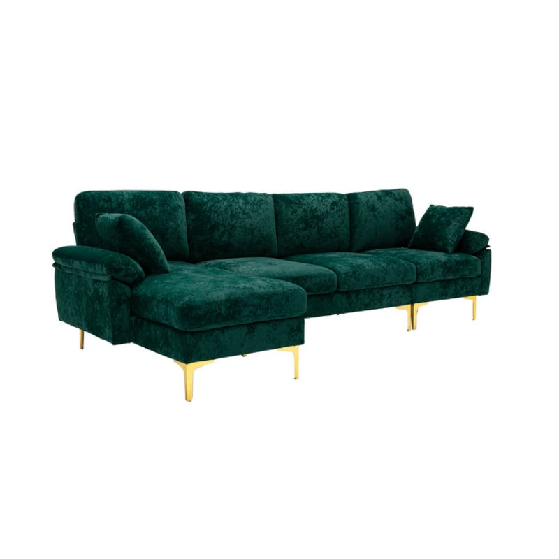 COOLMORE U-shape sectional sofa with Ottoman , Reversible Sofa Couch for Living Room,Spacious Furniture,Durable Couch Removable and machine washable cover (Emerald Velvet)-海智集-Default-
