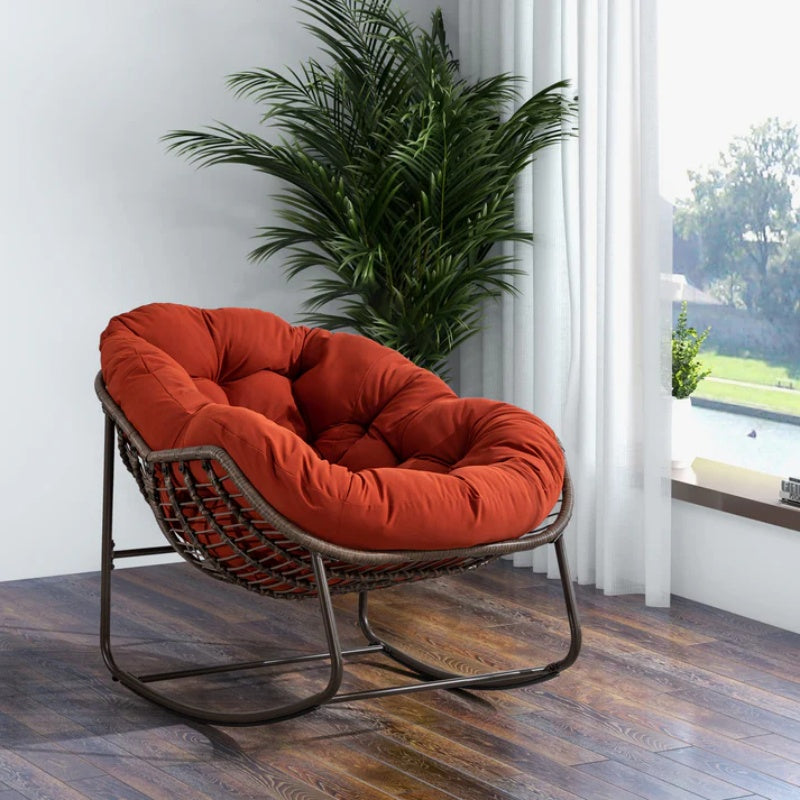 Outdoor Rattan Rocking Chair,Padded Cushion Rocker Recliner Chair Outdoor for Front Porch, Living Room, Patio, Garden, Orange-海智集-Default-