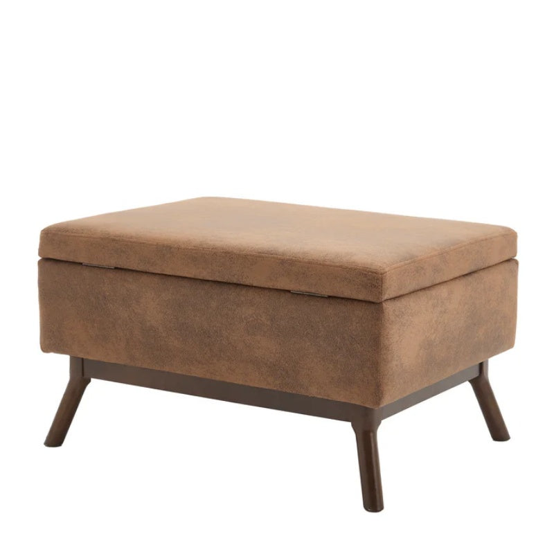 Mid-century modern square coffee table storage bench, assembled, suitable for living room, entryway and family room, used as a coffee table, stirrups, shoe bench-海智集-Default-