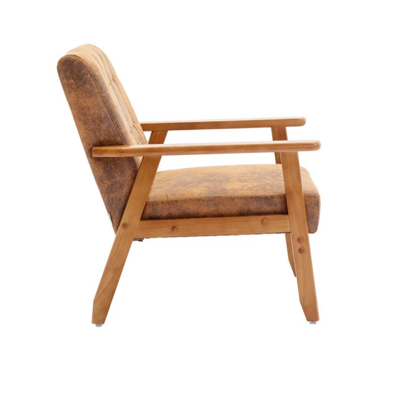 Accent Chairs Set of 2 with Side Table, Mid Century Modern Accent Chair, Wood and Fabric Armchairs Side Chair, Lounge Reading Comfy Arm Chair for Living Room, Bedroom, Office-海智集-Default-
