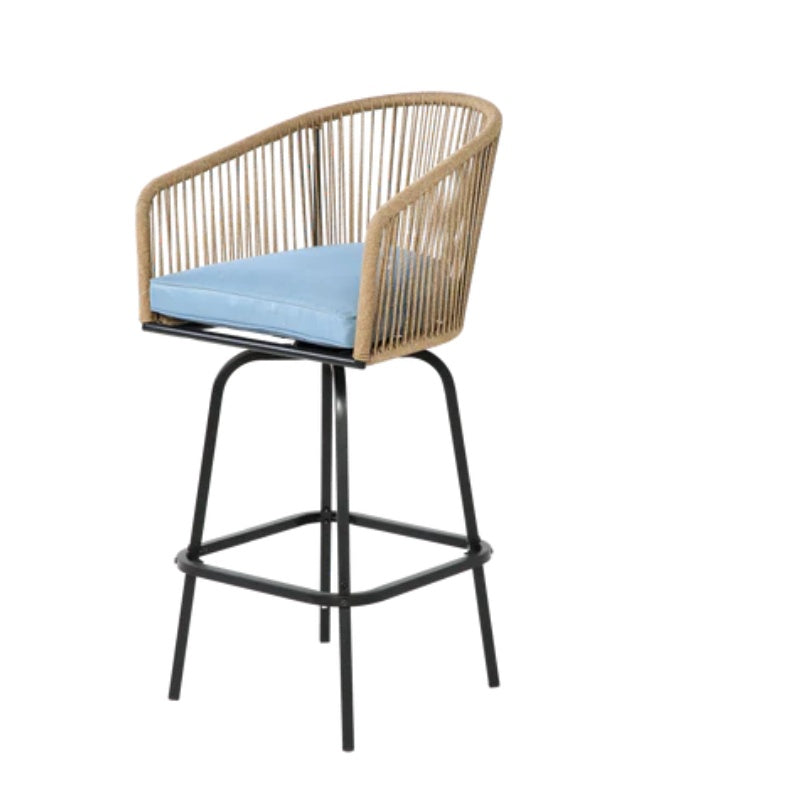 3pcs Outdoor Bar Set, Patio Bar Table and Chairs Set, Bar Height Patio Set - 2 x Swivel Bar Chairs , 1 x Round Bar Table(DPC Wood-Like)-Blue-海智集-Default-