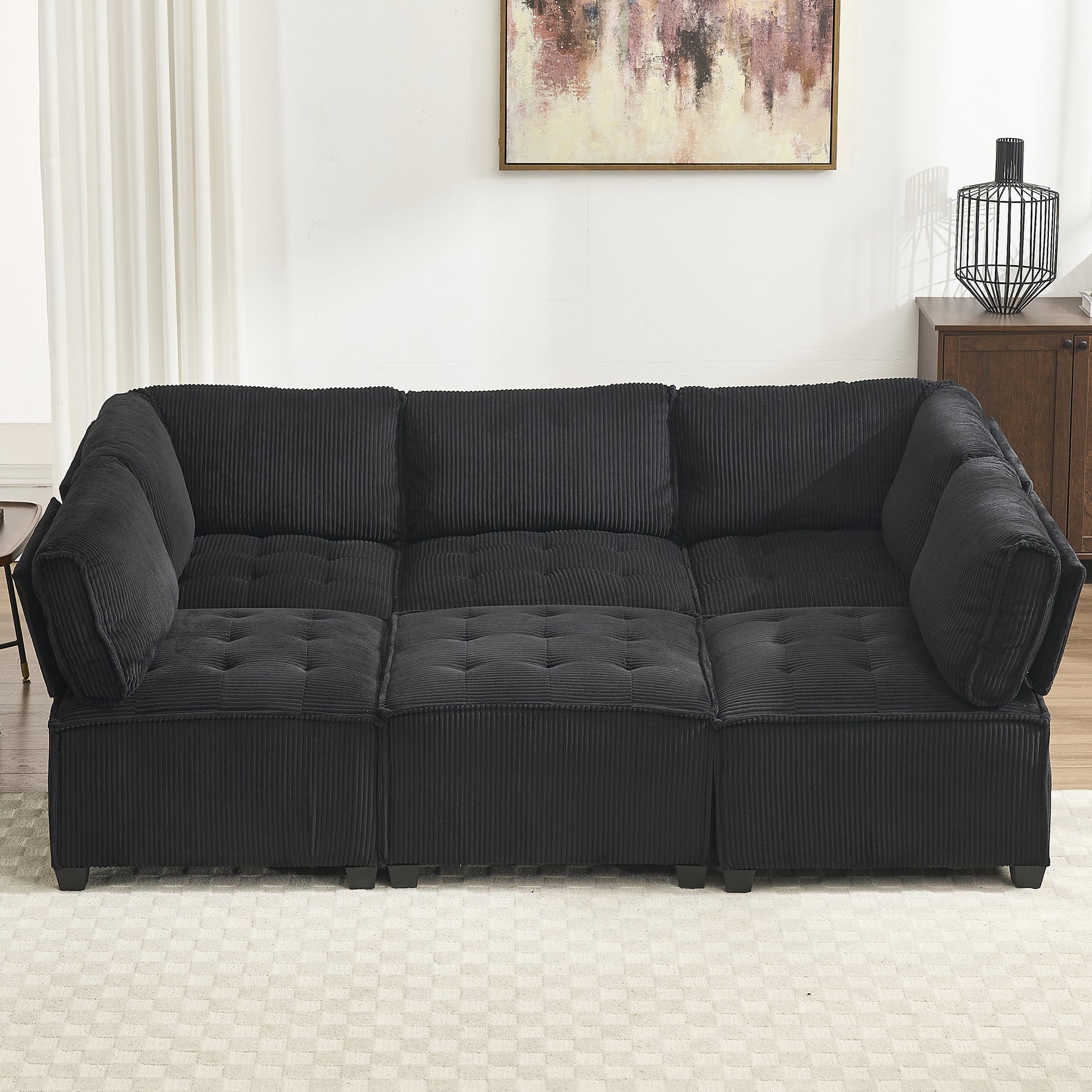 UNITED WE WIN Modular Sectional Sofa U Shaped Modular Couch with Reversible Chaise Modular Sofa Sectional Couch,6- Seat Convertible Sofa,Fit for Living Room-海智集-Default-