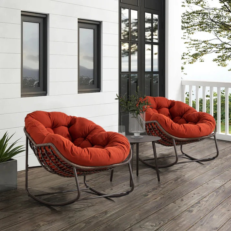 Outdoor Rattan Rocking Chair,Padded Cushion Rocker Recliner Chair Outdoor for Front Porch, Living Room, Patio, Garden, Orange-海智集-Default-