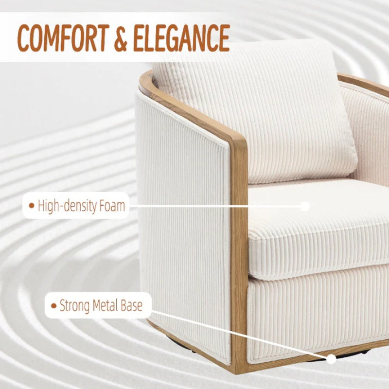 Corduroy Swivel Barrel Chair, Comfortable Accent Sofa Chair, 360 Degree Swivel, Beige, Corduroy, 30.12''x35.04''x30.31''-海智集-Default-
