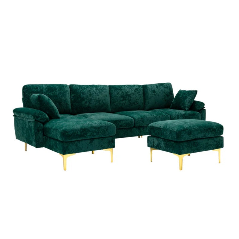 COOLMORE U-shape sectional sofa with Ottoman , Reversible Sofa Couch for Living Room,Spacious Furniture,Durable Couch Removable and machine washable cover (Emerald Velvet)-海智集-Default-