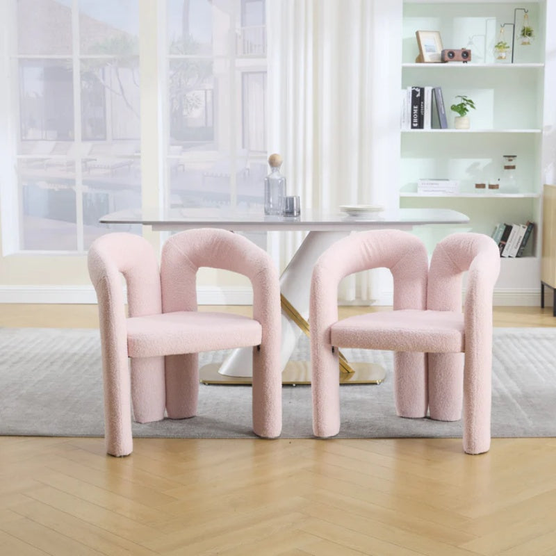COOLMORE Contemporary Designed Velvet Upholstered Accent/Dining Chair with Armrests in Pink Teddy-海智集-Default-