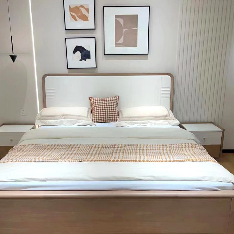 Yi Ran Ju Series Rubber Wood Log Style Cream Style Minimalist Style Solid Wood Bed 5809 (Including Oak Bed Board)-海智集-