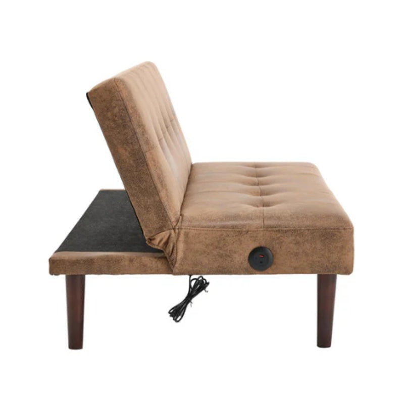Foldable Fashion Sofa Bed High End Flannel Fabric Back Adjustable Sofa Recliner Futon, Modern Fashion Sofa with Charging Port, Suitable for Living Room Bedroom Office (Coffee color)-海智集-Default-