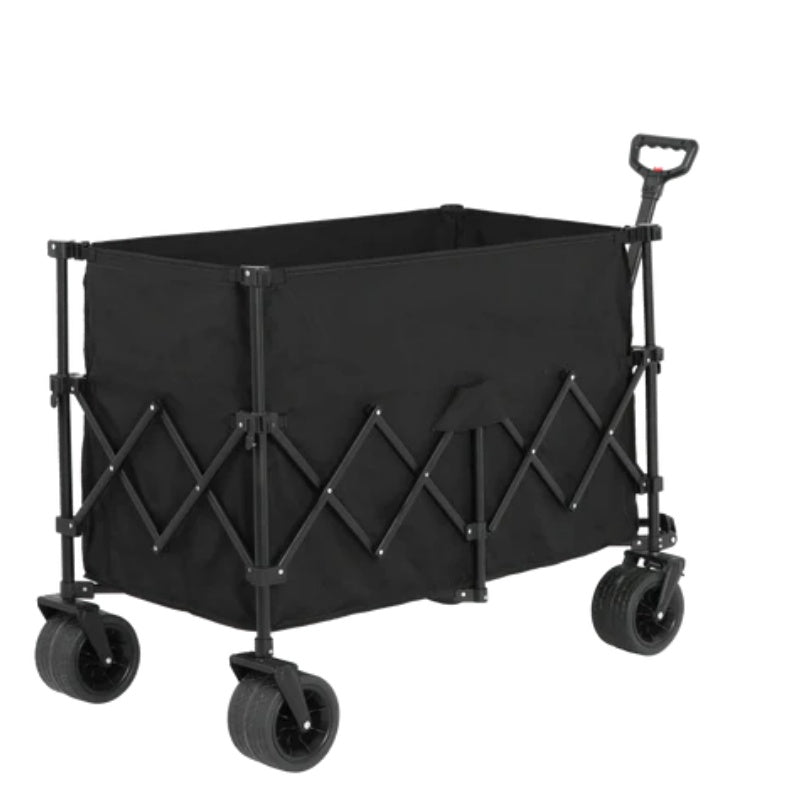 Beach Wagon,Collapsible Wagon 220lbs with Big Wheels Foldable Wagon Carts, Heavy Duty 300L Folding Utility Garden Cart with Big All-Terrain Beach Wheels & Drink Holders. Black-海智集-Default-