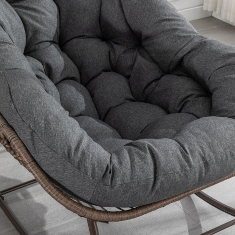 Outdoor Rattan Rocking Chair,Padded Cushion Rocker Recliner Chair Outdoor for Front Porch, Living Room, Patio, Garden, Grey-海智集-Default-