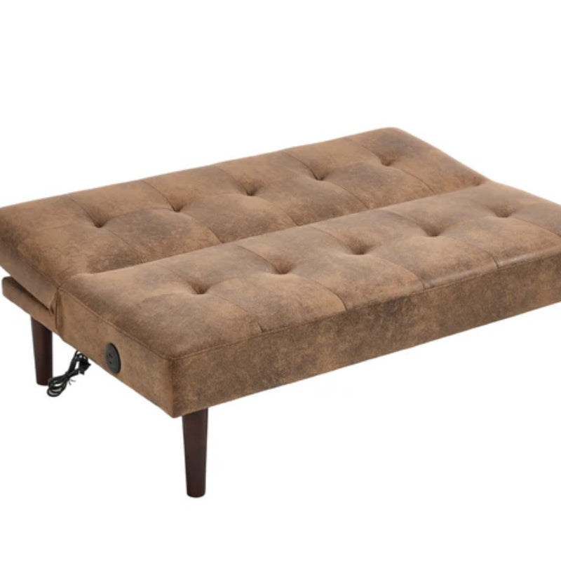Foldable Fashion Sofa Bed High End Flannel Fabric Back Adjustable Sofa Recliner Futon, Modern Fashion Sofa with Charging Port, Suitable for Living Room Bedroom Office (Coffee color)-海智集-Default-