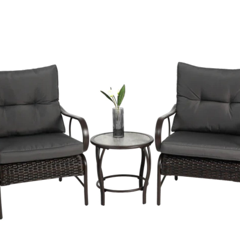 3 Pieces Patio Set Outdoor Wicker Furniture Sets Modern Rattan Chair Conversation Sets with Coffee Table-海智集-Default-