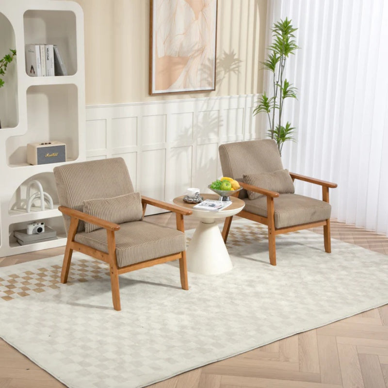 Leisure Chair with Solid Wood Armrest and Feet, Leisure chair, wood frame, velvet, solid rubber wood legs, Mid-Century Modern Accent chair, for Living Room Bedroom Studio chair,Two packs-海智集-Default-