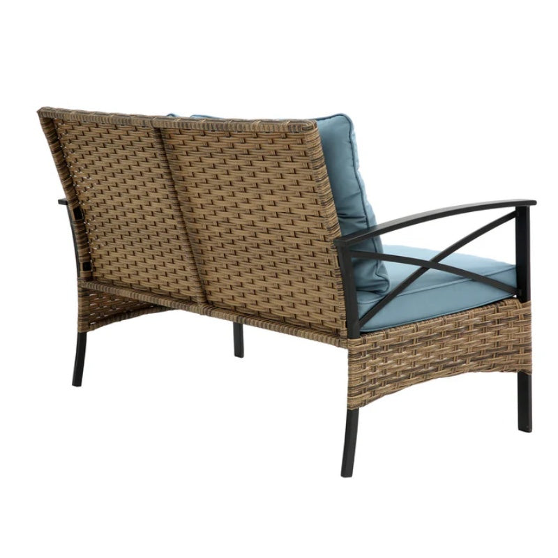 Patio 4 piece sectional low dining conversation sofa set- KD rattan wicker outdoor garden furniture corner sofa set with cushion.-海智集-Default-