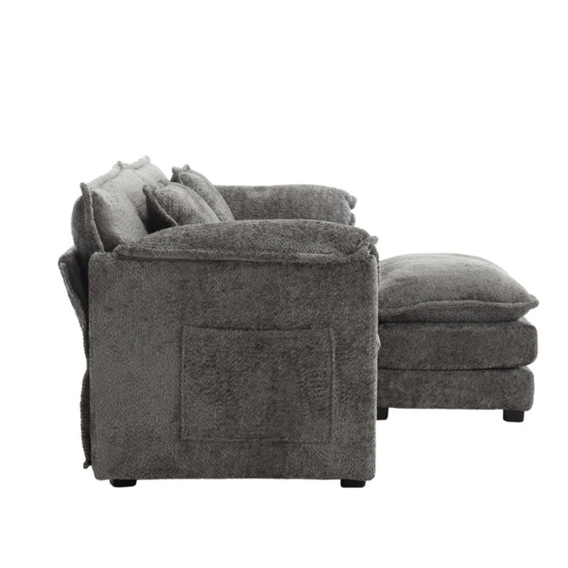 UNITED WE WIN Chenille fabric, removable armrests with side pockets, high density sponge filling, oversized double sofa with footstool-海智集-Default-