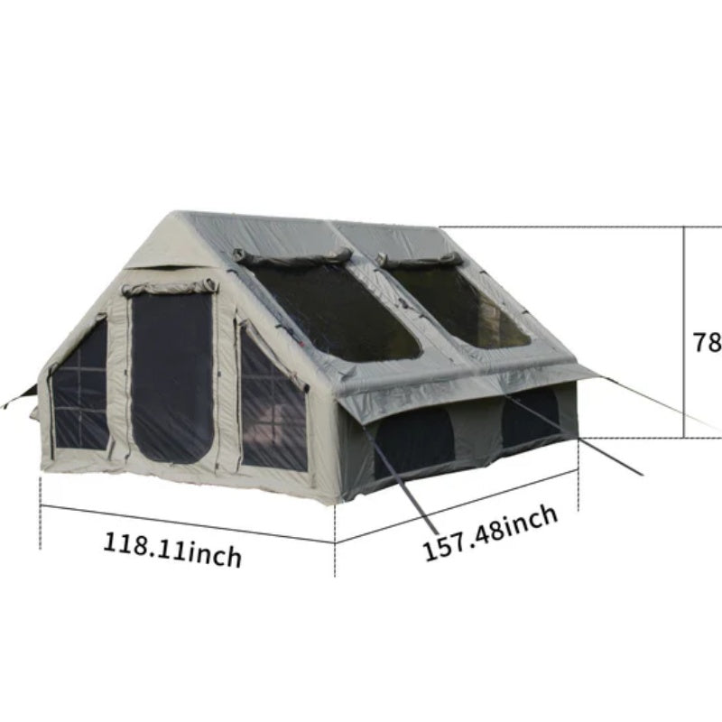 9.8 x13ft Inflatable Camping Tents with Hand Pump, Air Glamping Tents, Easy Setup Waterproof and Windproof Blow up Tent, 4 Seasons Oxford Cabin Tent with Mesh & Chimney Window. Army green-海智集-Default-