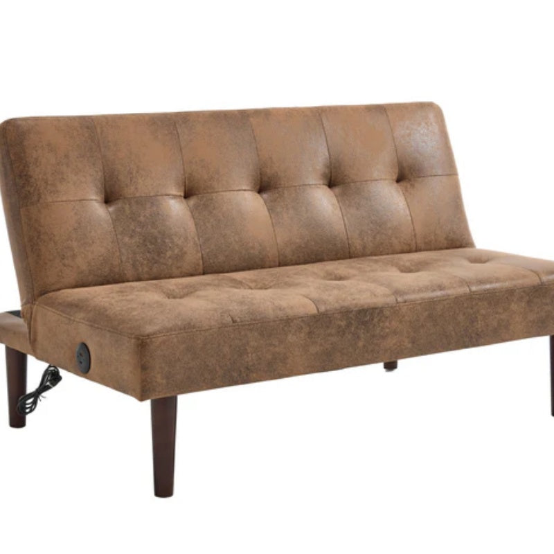 Foldable Fashion Sofa Bed High End Flannel Fabric Back Adjustable Sofa Recliner Futon, Modern Fashion Sofa with Charging Port, Suitable for Living Room Bedroom Office (Coffee color)-海智集-Default-