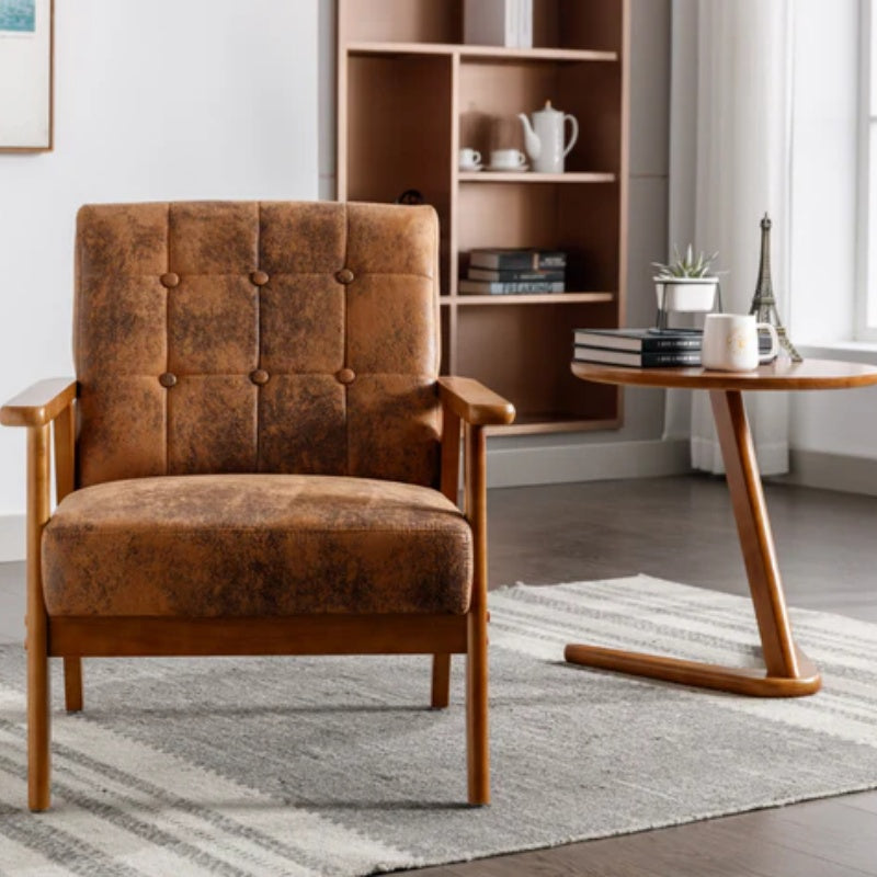 Leisure Chair with Solid Wood Armrest and Feet, Mid-Century Modern Accent chair, for Living Room Bedroom Studio chair-海智集-Default-