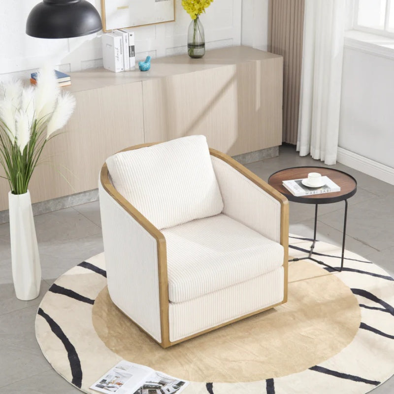Corduroy Swivel Barrel Chair, Comfortable Accent Sofa Chair, 360 Degree Swivel, Beige, Corduroy, 30.12''x35.04''x30.31''-海智集-Default-