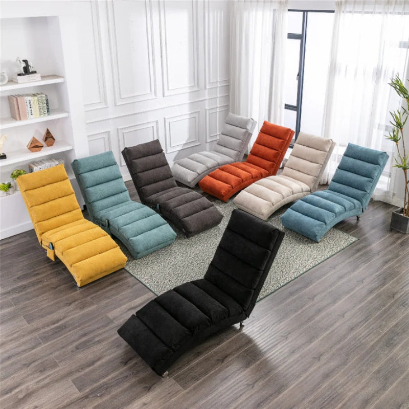 Ergonomic Electric Massage Chaise Lounge with Remote Control, Teal Linen Upholstery, 5 Modes for Relaxation-海智集-Default-