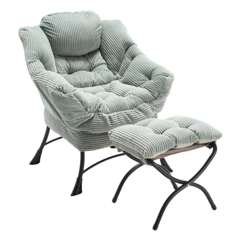 Lazy Chair with Ottoman, Modern Lounge Accent Chair with Armrests and a Side Pocket, Leisure Upholstered Sofa Chair Reading Chair with Footrest for Small Space, Corner Chair-Light green-海智集-Default-