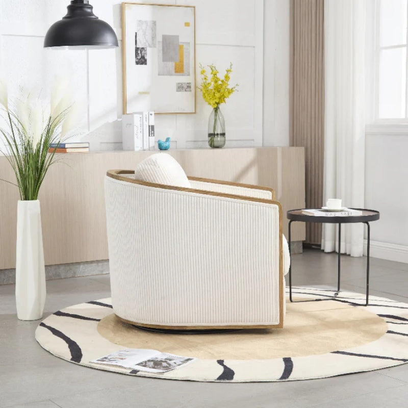 Corduroy Swivel Barrel Chair, Comfortable Accent Sofa Chair, 360 Degree Swivel, Beige, Corduroy, 30.12''x35.04''x30.31''-海智集-Default-