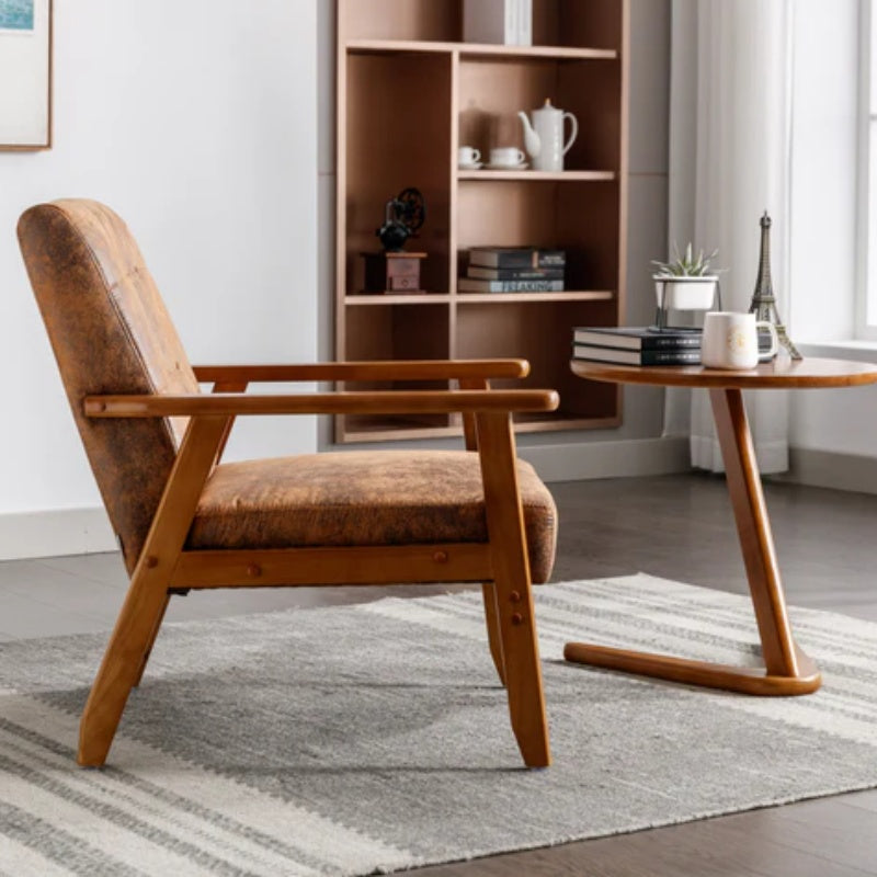 Leisure Chair with Solid Wood Armrest and Feet, Mid-Century Modern Accent chair, for Living Room Bedroom Studio chair-海智集-Default-