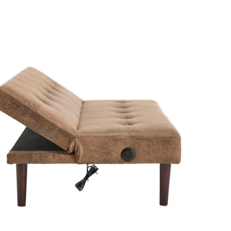 Foldable Fashion Sofa Bed High End Flannel Fabric Back Adjustable Sofa Recliner Futon, Modern Fashion Sofa with Charging Port, Suitable for Living Room Bedroom Office (Coffee color)-海智集-Default-