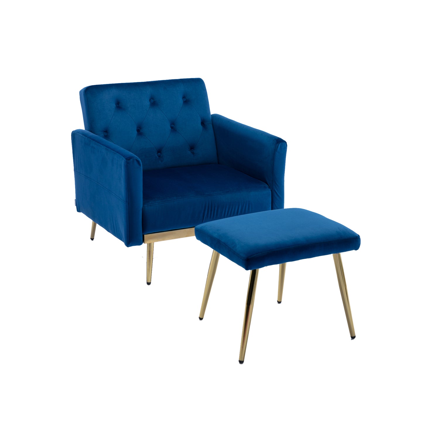 COOLMORE Velvet Accent Chair with Adjustable Armrests and Backrest, Button Tufted Lounge Chair, Single Recliner Armchair with Ottoman-海智集-Default-
