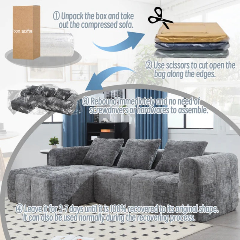 UNITED WE WIN 98.42-inch modular sectional sofa, modern modular L-shaped sofa with chaise longue, equipped with small side pockets and free of compression during installation.-海智集-Default-