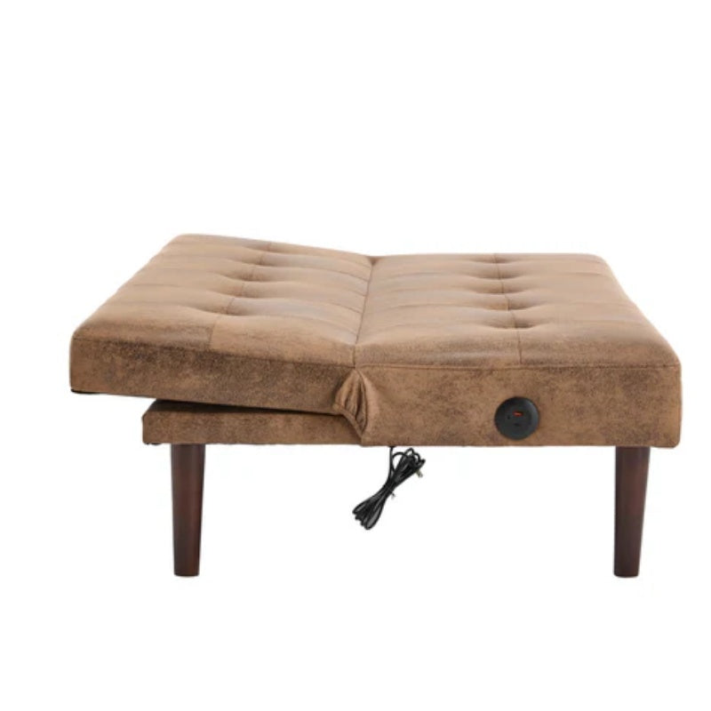Foldable Fashion Sofa Bed High End Flannel Fabric Back Adjustable Sofa Recliner Futon, Modern Fashion Sofa with Charging Port, Suitable for Living Room Bedroom Office (Coffee color)-海智集-Default-
