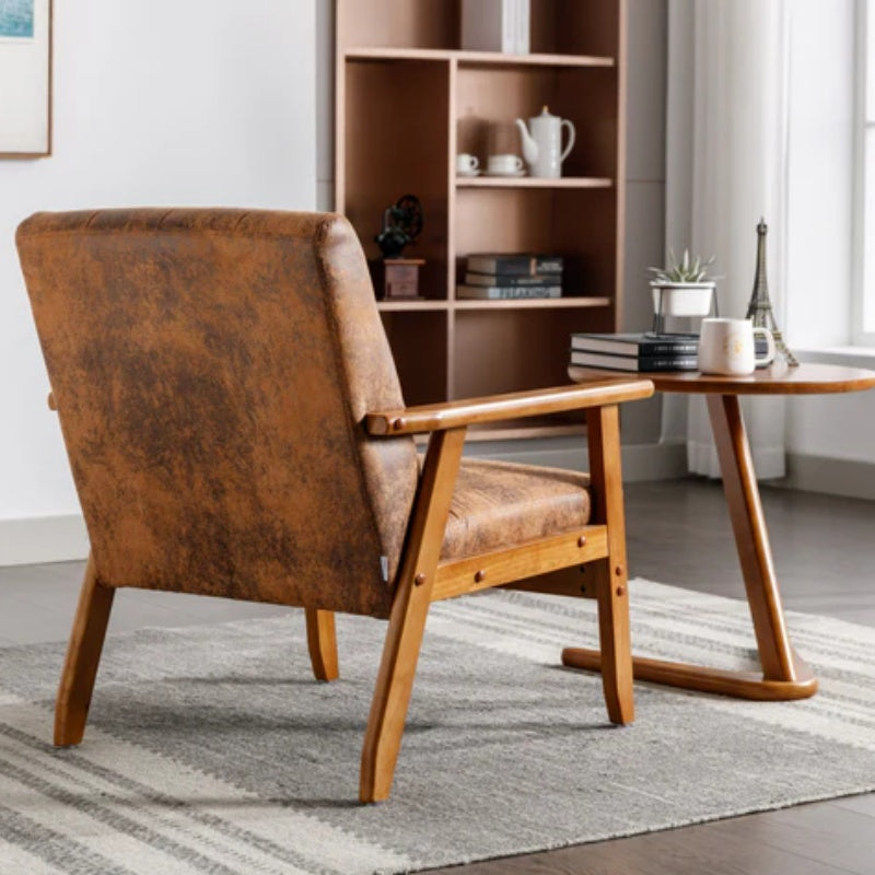 Leisure Chair with Solid Wood Armrest and Feet, Mid-Century Modern Accent chair, for Living Room Bedroom Studio chair-海智集-Default-