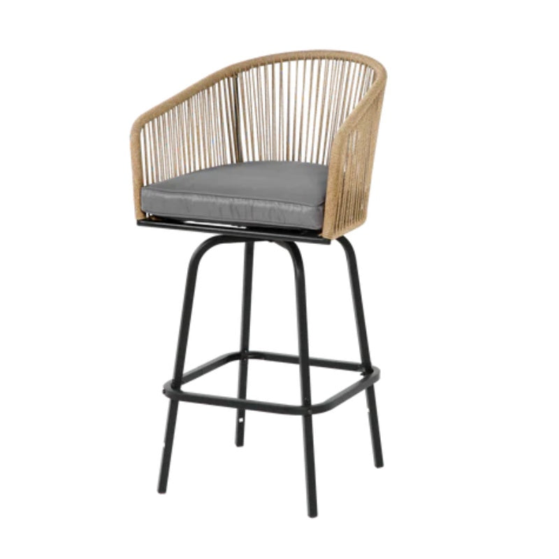 3pcs Outdoor Bar Set, Patio Bar Table and Chairs Set, Bar Height Patio Set - 2 x Swivel Bar Chairs , 1 x Round Bar Table(DPC Wood-Like)-Grey-海智集-Default-