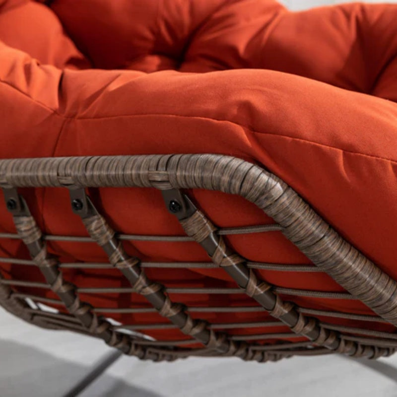 Outdoor Rattan Rocking Chair,Padded Cushion Rocker Recliner Chair Outdoor for Front Porch, Living Room, Patio, Garden, Orange-海智集-Default-