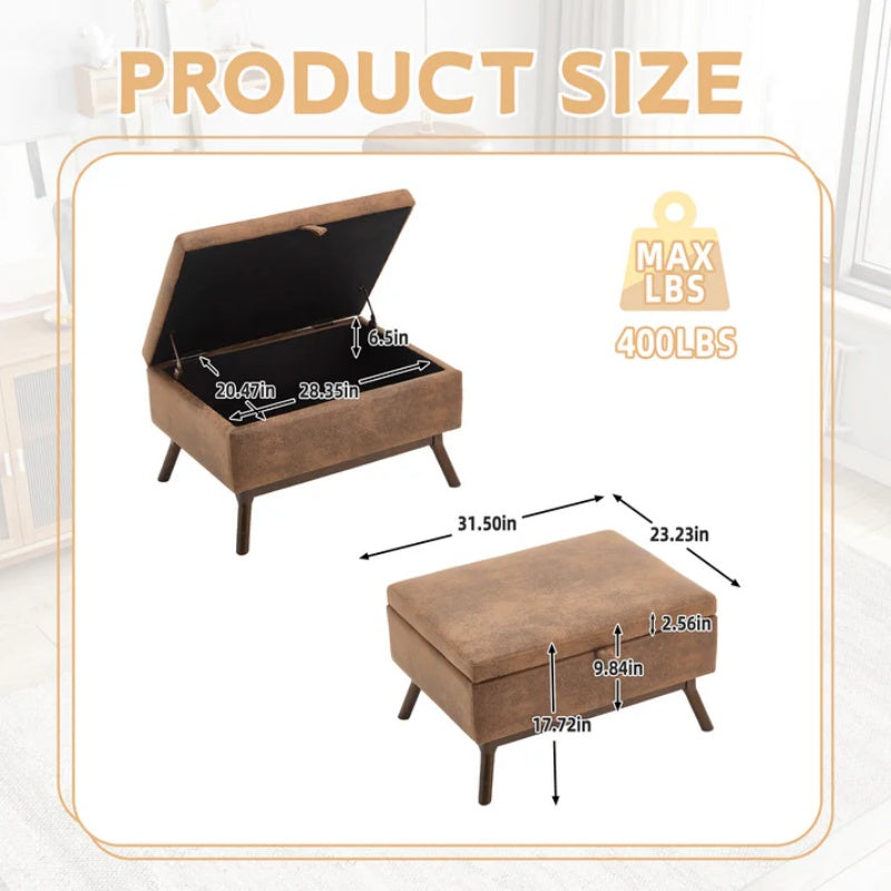 Mid-century modern square coffee table storage bench, assembled, suitable for living room, entryway and family room, used as a coffee table, stirrups, shoe bench-海智集-Default-