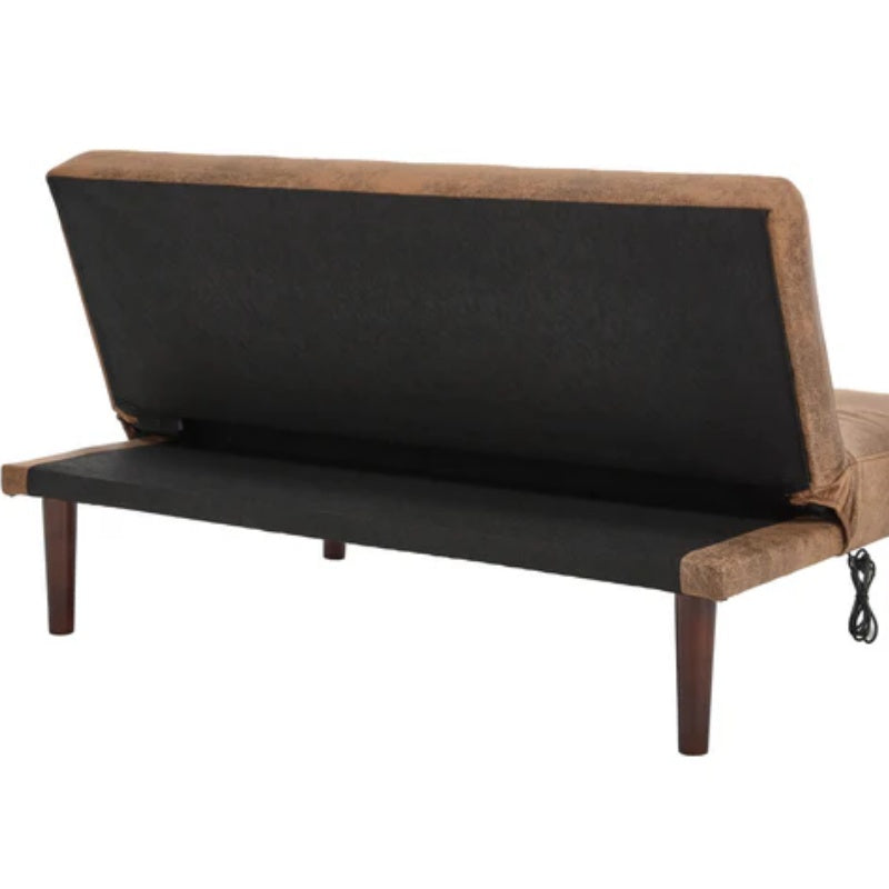 Foldable Fashion Sofa Bed High End Flannel Fabric Back Adjustable Sofa Recliner Futon, Modern Fashion Sofa with Charging Port, Suitable for Living Room Bedroom Office (Coffee color)-海智集-Default-
