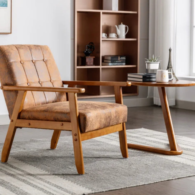 Leisure Chair with Solid Wood Armrest and Feet, Mid-Century Modern Accent chair, for Living Room Bedroom Studio chair-海智集-Default-