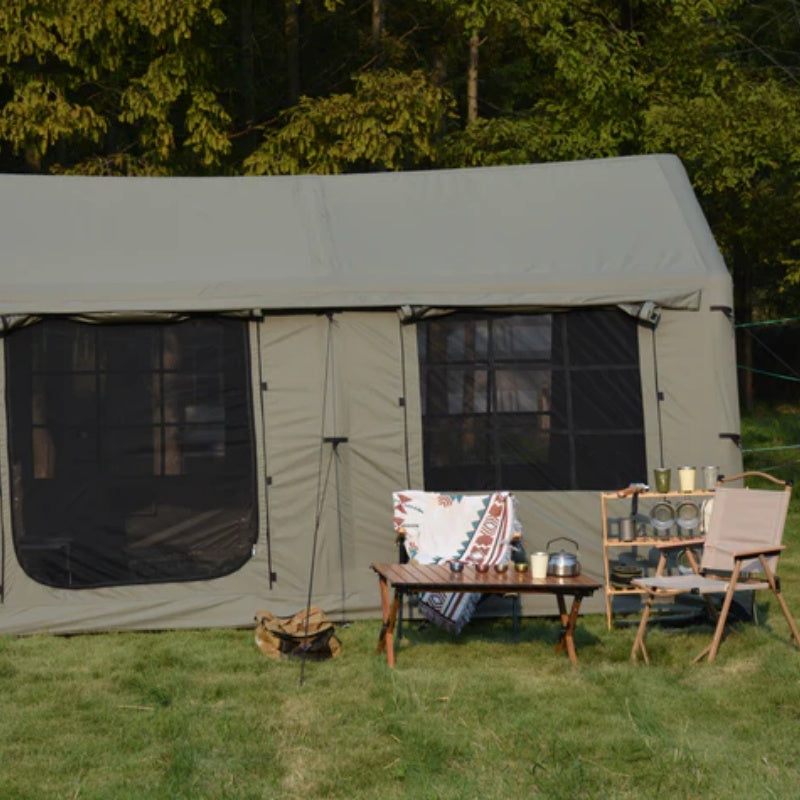 9.8 x13ft with canopy, Inflatable Camping Tents with Hand Pump, Air Glamping Tents, Easy Setup Waterproof and Windproof Blow up Tent Army green-海智集-Default-
