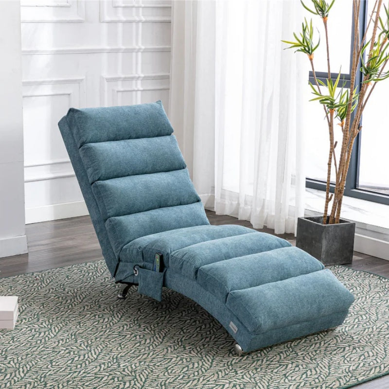 Ergonomic Linen Massage Chaise Lounge with Remote Control, 5 Modes, Blue, 21.65 x 58.27 x 34.25 inches-海智集-Default-