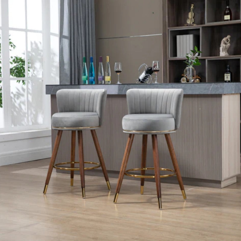 COOLMORE Counter Height Bar Stools Set of 2 for Kitchen Counter Solid Wood Legs with a fixed height of 360 degrees-海智集-Default-