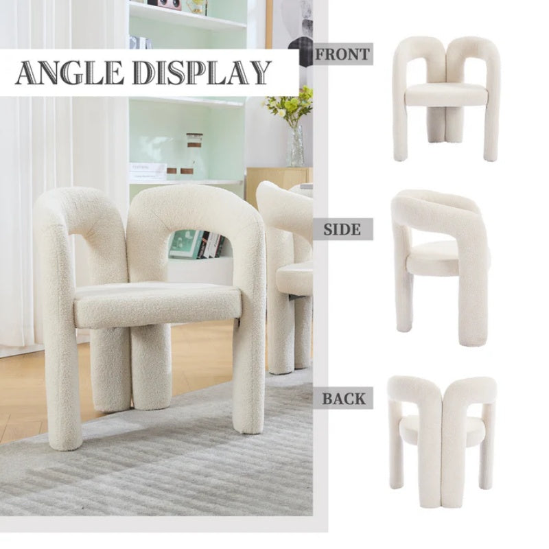 COOLMORE Contemporary Designed Velvet Fabric Upholstered Accent/Dining Chair Beige Teddy Armchair Set of 2-海智集-Default-