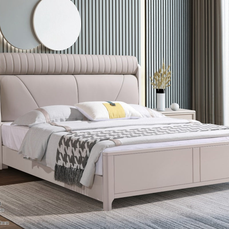 Karan Meishu Seriesecological genuine leather bed, modern, simple and high-end solid wood soft package 821#1.8 meters-海智集-