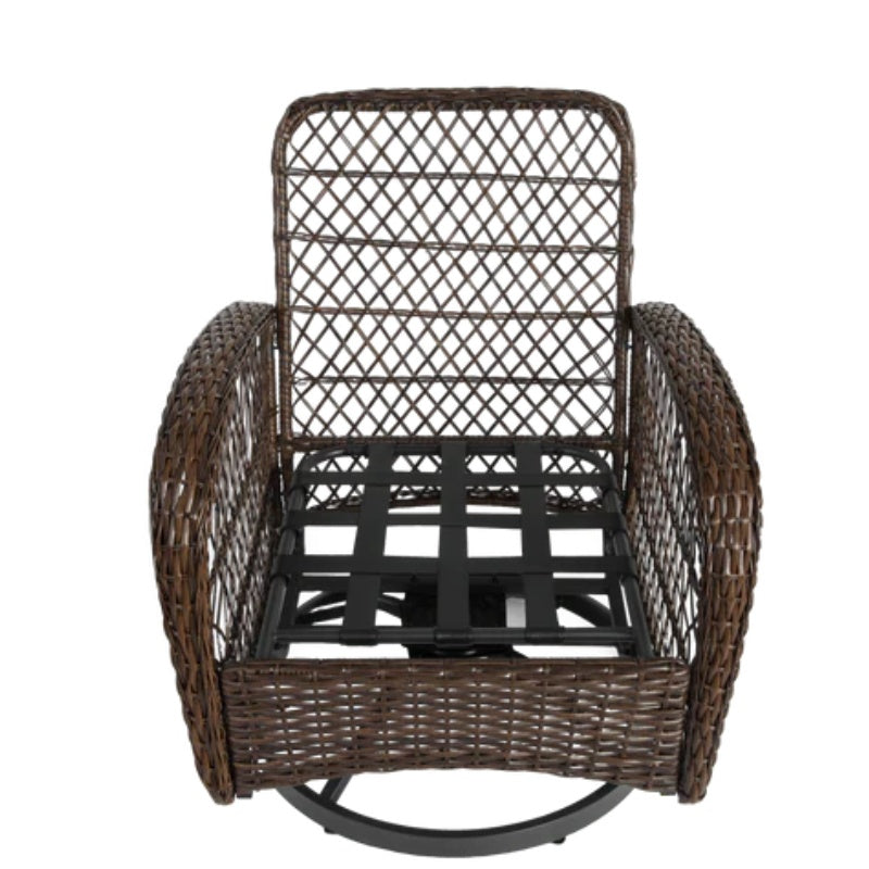 3 Pieces Outdoor Swivel Rocker Patio Chairs, 360 Degree Rocking Patio Conversation Set with Thickened Cushions and Glass Coffee Table for Backyard, Grey-海智集-Default-