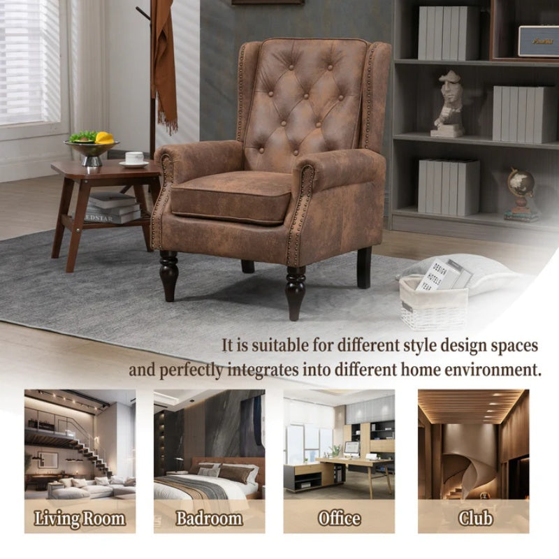 Modern Coffee Wood Frame Armchair with Sturdy Wood Legs and Microsuede Upholstery for Living Room-海智集-Default-