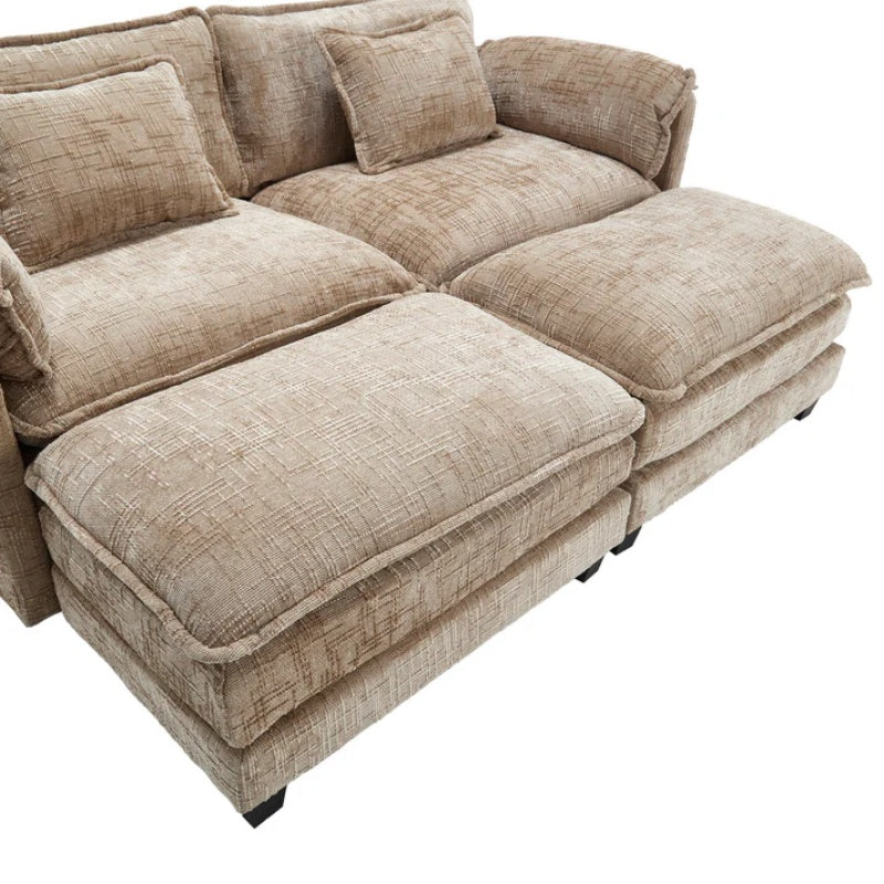 UNITED WE WIN Chenille fabric, solid construction, the overall structure of the sofa is stable, detachable armrests, two foot stools and two-seat sofa with side pockets-海智集-Default-