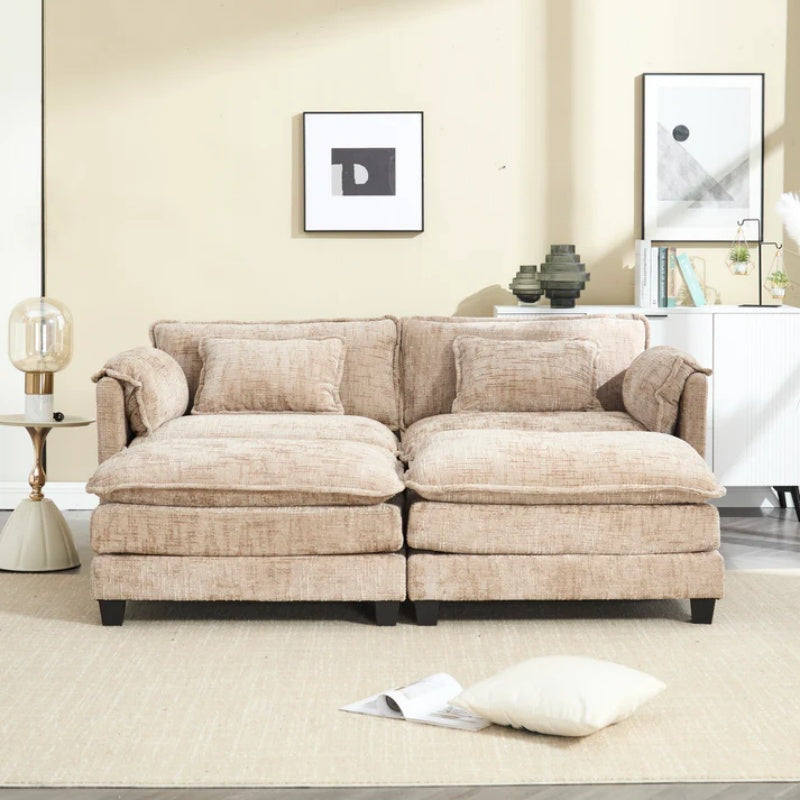 UNITED WE WIN Chenille fabric, solid construction, the overall structure of the sofa is stable, detachable armrests, two foot stools and two-seat sofa with side pockets-海智集-Default-