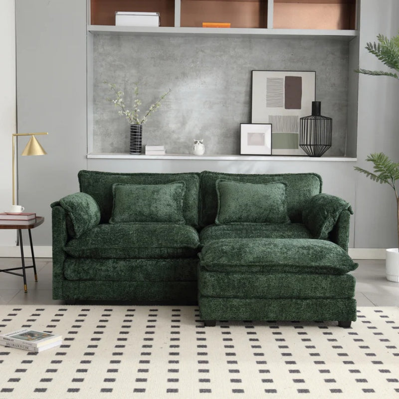 UNITED WE WIN Chenille fabric, removable armrests with side pockets, high density sponge filling, oversized double sofa with footstool-海智集-Default-